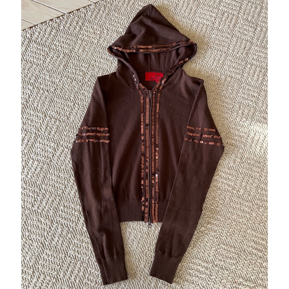 NWT authentic Y2K sequin zip up hoodie sweater